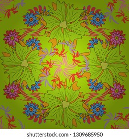 Beautiful vector seamless flower pattern in stained-glass window style (yellow, red and green colors). You can use it for invitations, postcards, cards, wallpapers and so on.