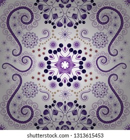 Beautiful vector seamless flower pattern in stained-glass window style (violet, purple and white colors). You can use it for invitations, postcards, cards, wallpapers and so on.