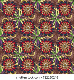 Beautiful vector seamless flower pattern in stained-glass window style (violet, beige, brown colors). You can use it for invitations, notebook covers, phone cases, postcards, wallpapers and so on.
