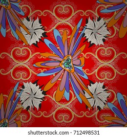 Beautiful vector seamless flower pattern in stained-glass window style, orange and yellow colors. You can use it for invitations, notebook covers, phone cases, postcards, cards, wallpapers and so on.