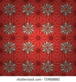 Beautiful vector seamless flower pattern in stained-glass window style (brown, orange, red colors). You can use it for invitations, notebook covers, phone cases, postcards, cards, wallpapers and so on