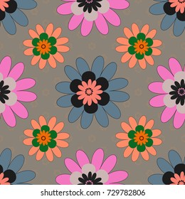 Beautiful vector seamless flower pattern in stained-glass window style (neutral, pink and gray colors). You can use it for invitations, phone cases, postcards, cards, wrapping, wallpapers and so on.