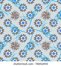 Beautiful vector seamless flower pattern in stained-glass window style (pink, gray and blue colors). You can use it for invitations, postcards, cards, wallpapers and so on.