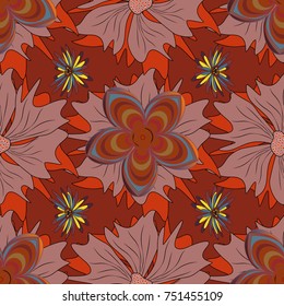 Beautiful vector seamless flower pattern in stained-glass window style (red, brown and pink colors). You can use it for invitations, postcards, cards, wallpapers and so on.