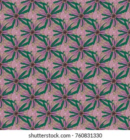 Beautiful vector seamless flower pattern in stained-glass window style (pink, green and beige colors). You can use it for decor, ceramics, postcards, cards, wallpapers and so on.