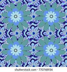 Beautiful vector seamless flower pattern in stained-glass window style (black, blue and violet colors). You can use it for invitations, postcards, cards, wallpapers and so on.