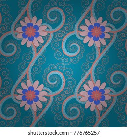 Beautiful vector seamless flower pattern in stained-glass window style (blue, pink and white colors). You can use it for invitations, postcards, cards, wallpapers and so on.