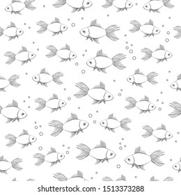 Beautiful vector seamless pattern with abstract fishes on a white background.