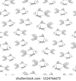 Beautiful vector seamless pattern with abstract fishes on a white background.