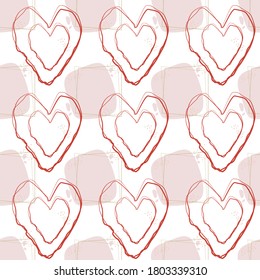 Beautiful vector seamless pattern with abstract elements and free hand drawn style hearts