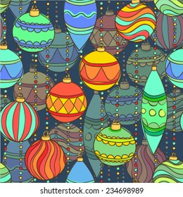 Beautiful Vector seamless pattern with christmas balls Hanging