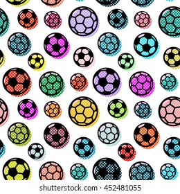 Beautiful vector seamless pattern with colorful soccer balls