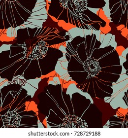 Beautiful vector seamless pattern with colorful flowers poppies.
Can be used for printing on paper, suitable for festive invitations, fashion industry, textile, stickers and other.