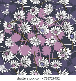 Beautiful vector seamless pattern with colorful flowers camomiles.
Suitable for festive invitations, fashion industry, textile, stickers and other.