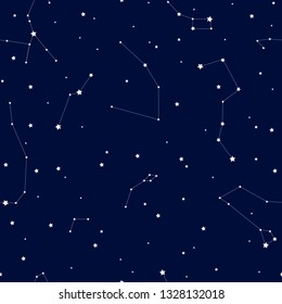 beautiful vector seamless pattern with constellations and stars against the blue sky
