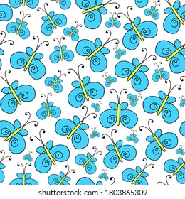 Beautiful vector seamless pattern with cute blue butterflies