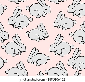 Beautiful vector seamless pattern with cute hand drawn bunnies