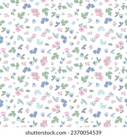 Beautiful vector seamless pattern with cute colorful abstract flowers and white rabbits. Stock print illustration. Popular design.