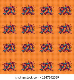 Beautiful vector seamless pattern for decoration or design. Exquisite pattern with forget-me-not flowers in vintage style. Trendy print with ditsy forget-me-not flowers in purple, red and orange color