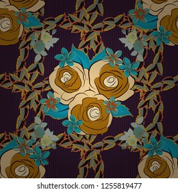 Beautiful vector seamless pattern for decoration or design. Exquisite pattern with rose flowers in vintage style. Trendy print with watercolor rose flowers and leaves in gray, orange and brown colors.