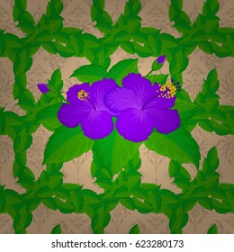 Beautiful vector seamless pattern for decoration and design. Exquisite pattern with hibiscus flowers in vintage style. Trendy print with watercolor ditsy hibiscus flowers on a beige background.