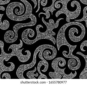 Beautiful vector seamless pattern with  handwritten figured ornamental lines