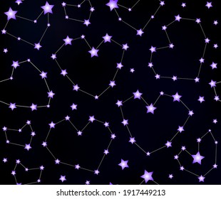 Beautiful vector seamless pattern with handwritten heart-shaped constellations