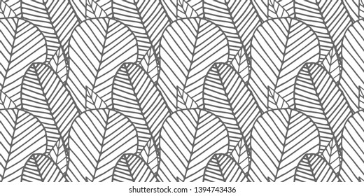 Beautiful vector seamless pattern made of monochrome feathers and leaves in white and gray colors. Repeating texture in boho style. Hippie design for surfaces, fabric, textile, paper wrappings.