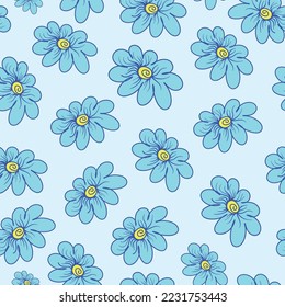 Beautiful vector seamless pattern with many colorful blue flowers