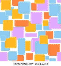 Beautiful vector seamless pattern with multicolored squares and rectangles hand drawn on a copybook paper