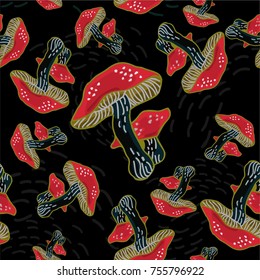 beautiful vector seamless pattern of mushroom and lines. great for wrapping paper, wallpaper, open card, interior detail, to print on souvenirs, cover of diary ,cups, textile, pin and etc