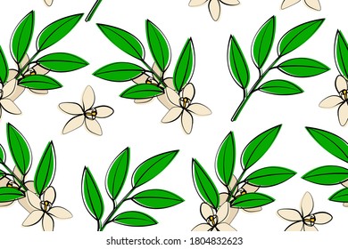 
beautiful vector seamless pattern with orange, pineapple, leaves and flowers.