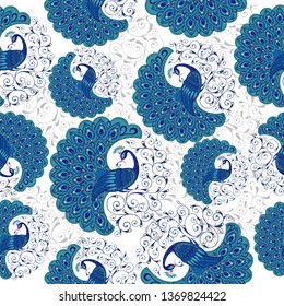 Beautiful vector seamless pattern with peacock