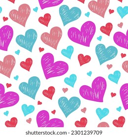 beautiful vector seamless pattern with pink and red hearts	