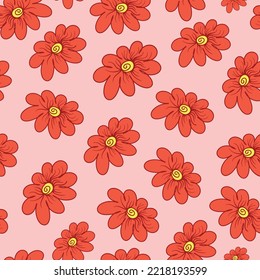 Beautiful vector seamless pattern with red flowers with bright petals