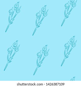 Beautiful vector seamless pattern of rosebuds on blue background