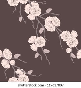 Beautiful vector seamless pattern with sakura flowers and leaves