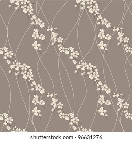 Beautiful vector seamless pattern with sakura flowers and lines