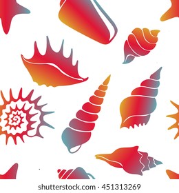 Beautiful vector seamless pattern with sea shells. Nautical theme illustration for paper design, textile, background. Ocean elements on white background. 