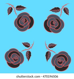 Beautiful vector seamless pattern in small abstract pink, gray and blue rose flowers. Small colorful flowers. Small cute simple spring stylized rose flowers.