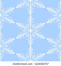 Beautiful vector seamless pattern with snowflakes on blue. Winter background