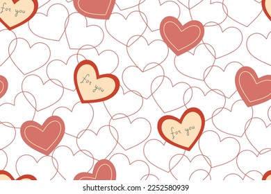 Beautiful vector seamless pattern wath red and pink valentines. Pattern for valentines day card design