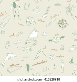 Beautiful vector seamless pattern of windsurfing. All for lovers of active holidays at sea and active lifestyle.  great for your background, paper, wrapping, wallpaper, fabric or textile