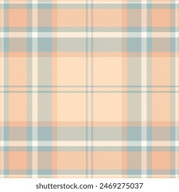 Beautiful vector seamless plaid, royal fabric texture tartan. Faded check textile pattern background in pastel and orange color.