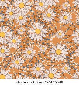 Beautiful vector seamless simple pattern with chamomiles