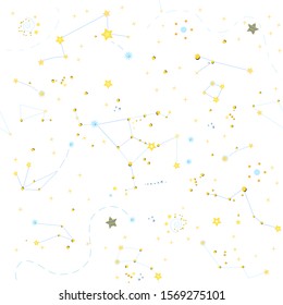 Beautiful vector seamless texture of stars and constellations on the transparent background. Endless pattern in cosmic style for print and design