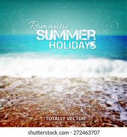 Beautiful vector seashore background in retro style. Ideal for postcards, posters, prints etc.