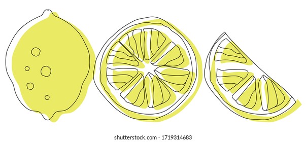 beautiful vector set of color illustrations lemon, half a lemon, a slice of lemon