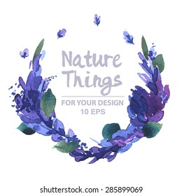 Beautiful vector set flowers and twigs in a watercolor style. Handmade. Lavender.