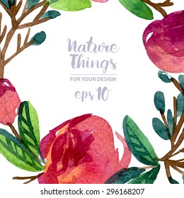 Beautiful vector set flowers and twigs in a watercolor style. Handmade. Spring design for invitation, wedding or greeting cards.
